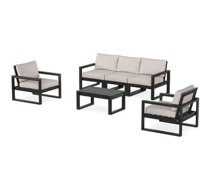 POLYWOOD® EDGE Sectional 4-Piece Deep Seating Set with Sofa in Black / Dune Burlap