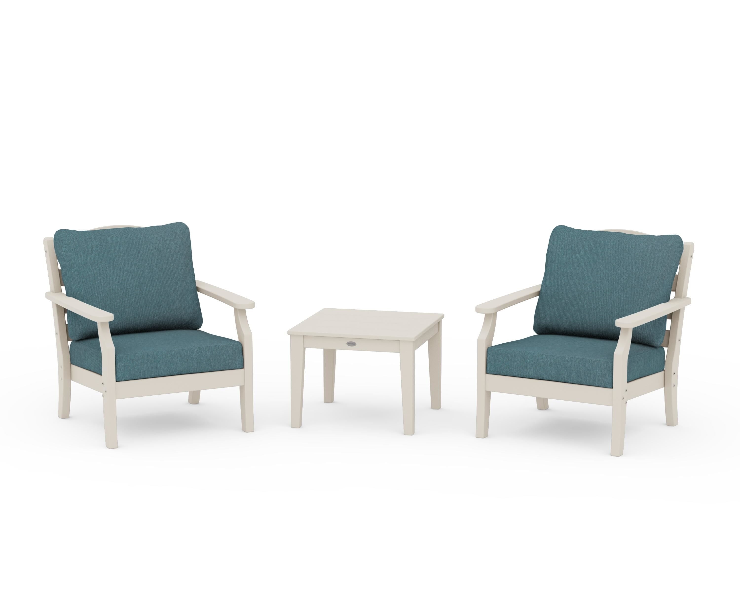 Draper James™ by  POLYWOOD® Savannah 3-Piece Deep Seating Set in Sand / Ocean Teal