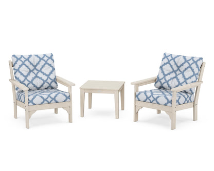 POLYWOOD® Vineyard 3-Piece Deep Seating Set in Sand / Trellis Sky Blue