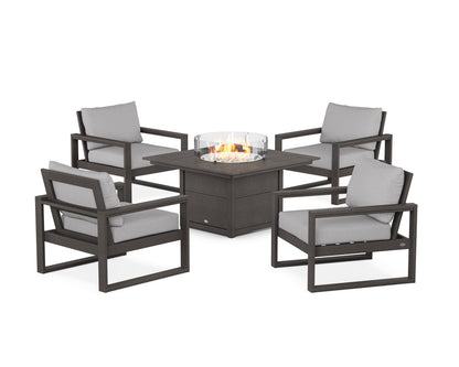 POLYWOOD® EDGE Sectional 5-Piece Deep Seating Set with Fire Pit Table in Vintage Coffee / Granite