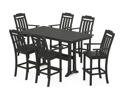 Country Living Cottage Arm Chair 7-Piece Farmhouse Bar Set with Trestle Legs in Black