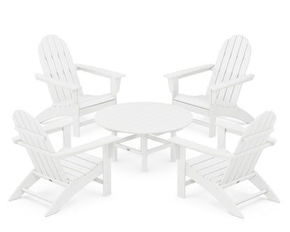 POLYWOOD® Vineyard 5-Piece Adirondack Chair Conversation Set in White