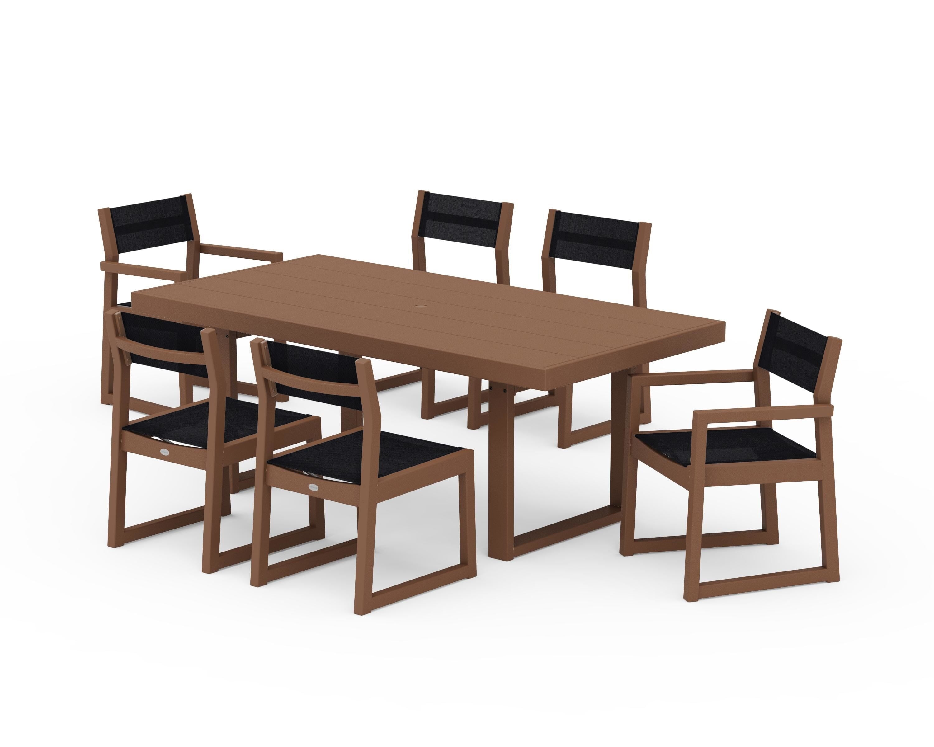 POLYWOOD® EDGE Sling 7-Piece Dining Set in Teak / Black Sling