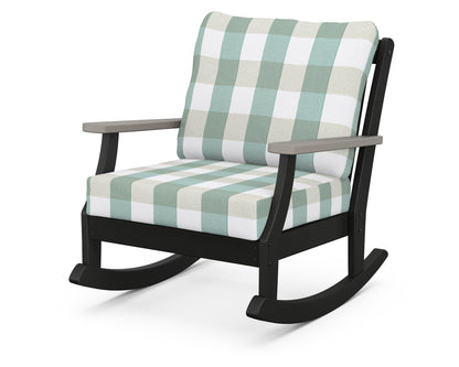 POLYWOOD® Braxton Deep Seating Rocking Chair in Black / Driftwood / Buffalo Plaid Glacier Spa