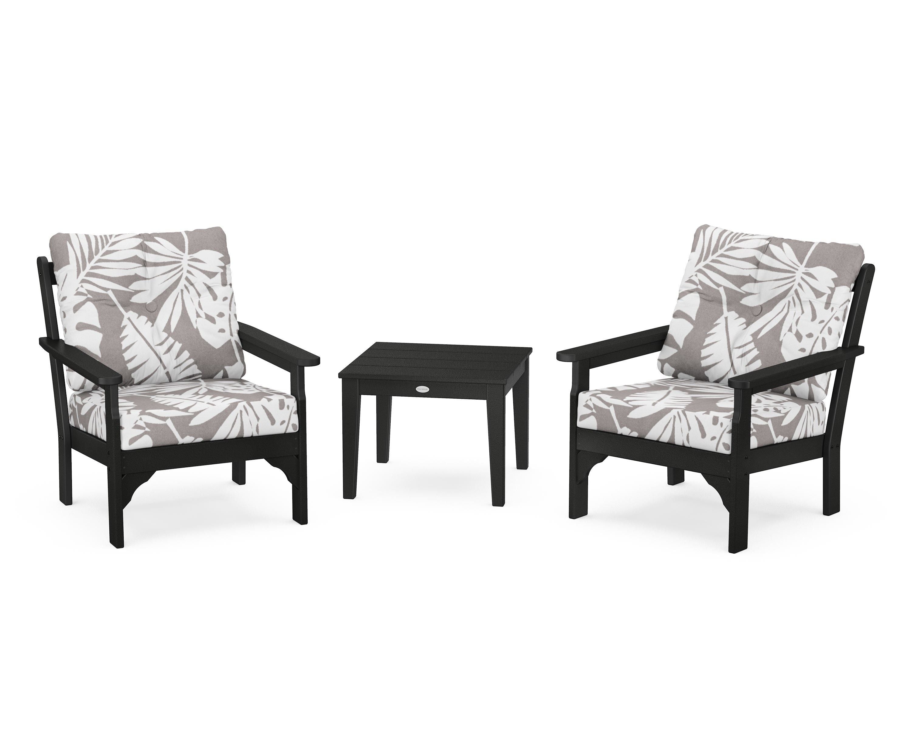 POLYWOOD® Vineyard 3-Piece Deep Seating Set in Black / Leaf Grey Mist