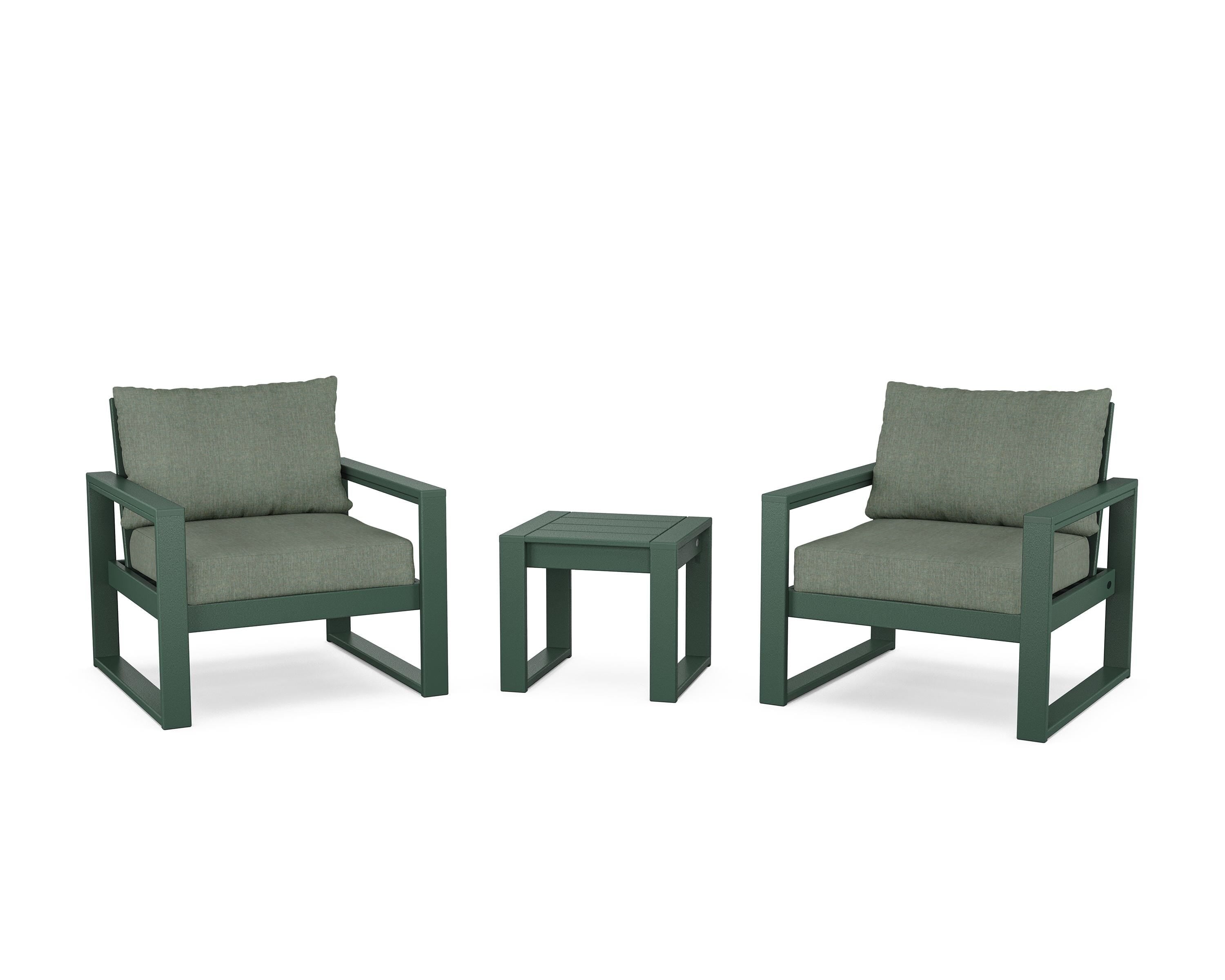 POLYWOOD® EDGE Sectional 3-Piece Deep Seating Set in Green / Cast Sage
