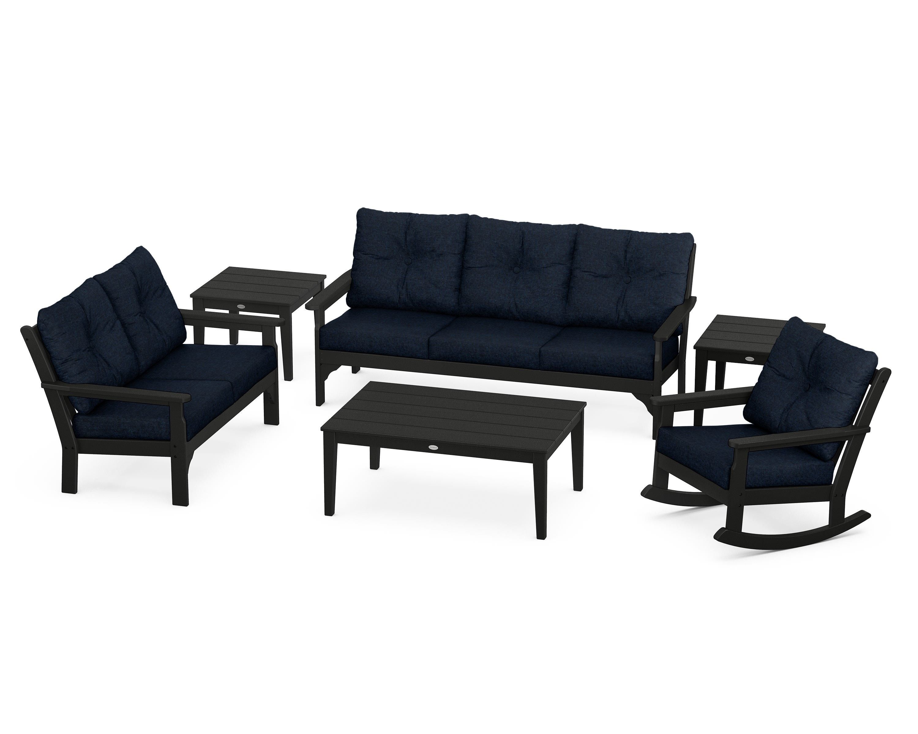 POLYWOOD® Vineyard 6-Piece Deep Seating Set in Black / Marine Indigo