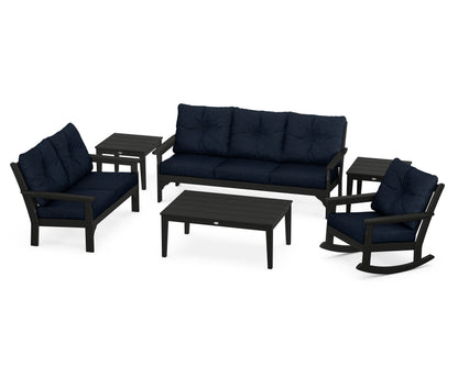 POLYWOOD® Vineyard 6-Piece Deep Seating Set in Black / Marine Indigo