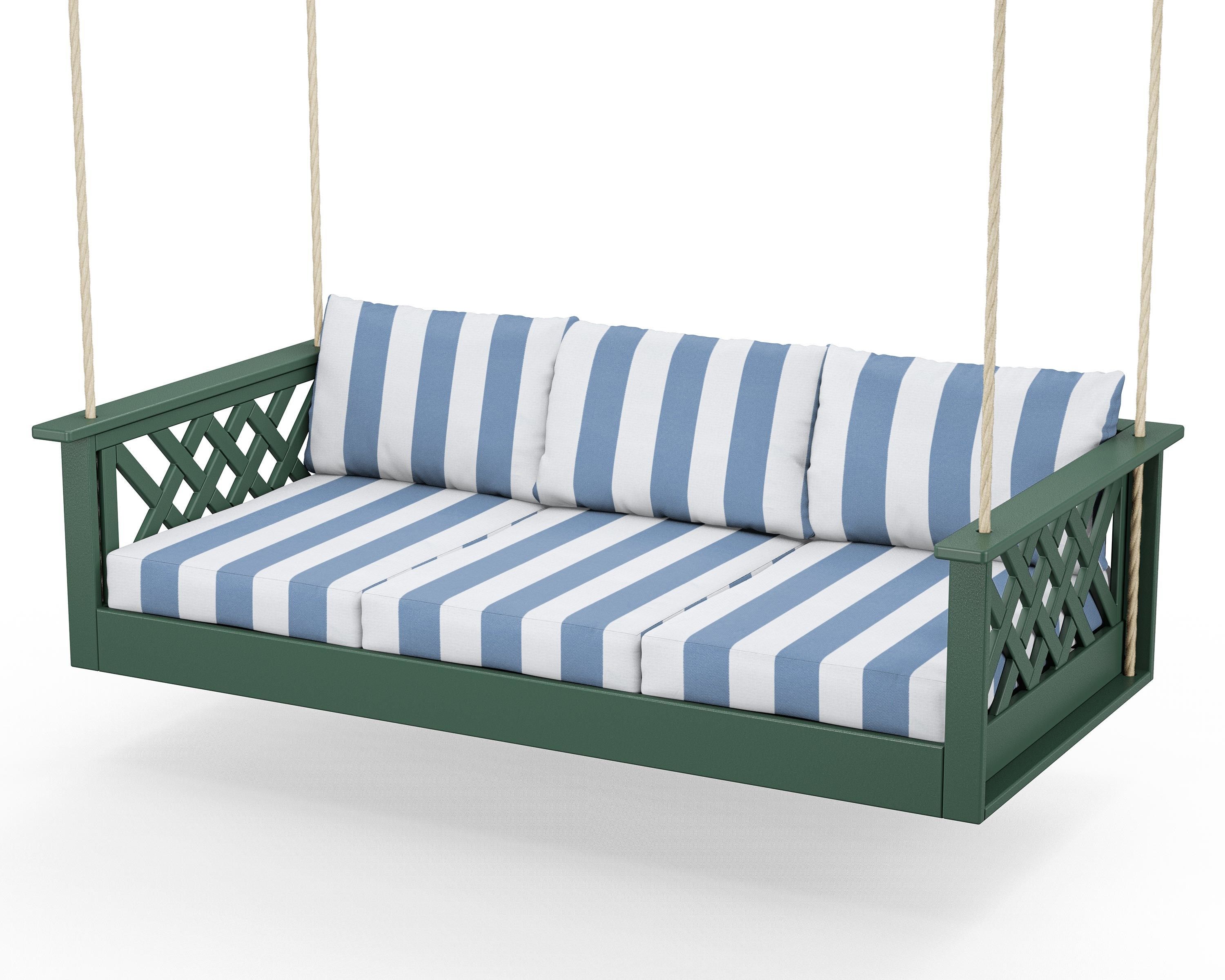 Country Living Wovendale Daybed Swing in Green / Cabana Stripe Sky Blue