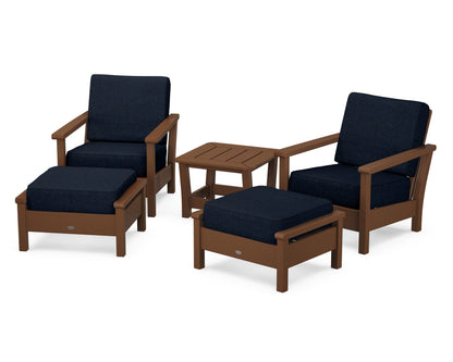 POLYWOOD® Harbour 5-Piece Deep Seating Chair Set in Teak / Marine Indigo