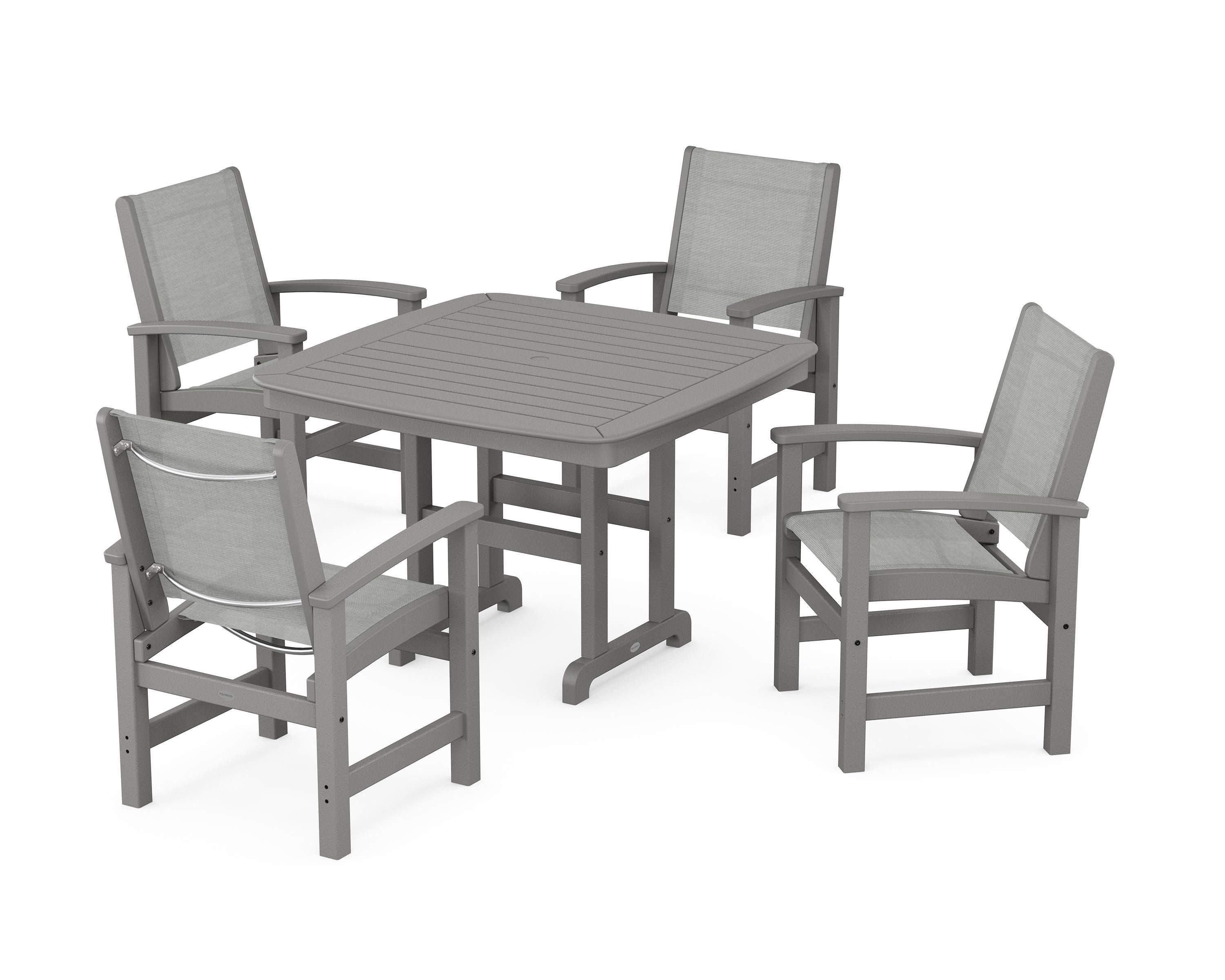 POLYWOOD® Coastal 5-Piece Dining Set in Slate Grey / Metallic Sling