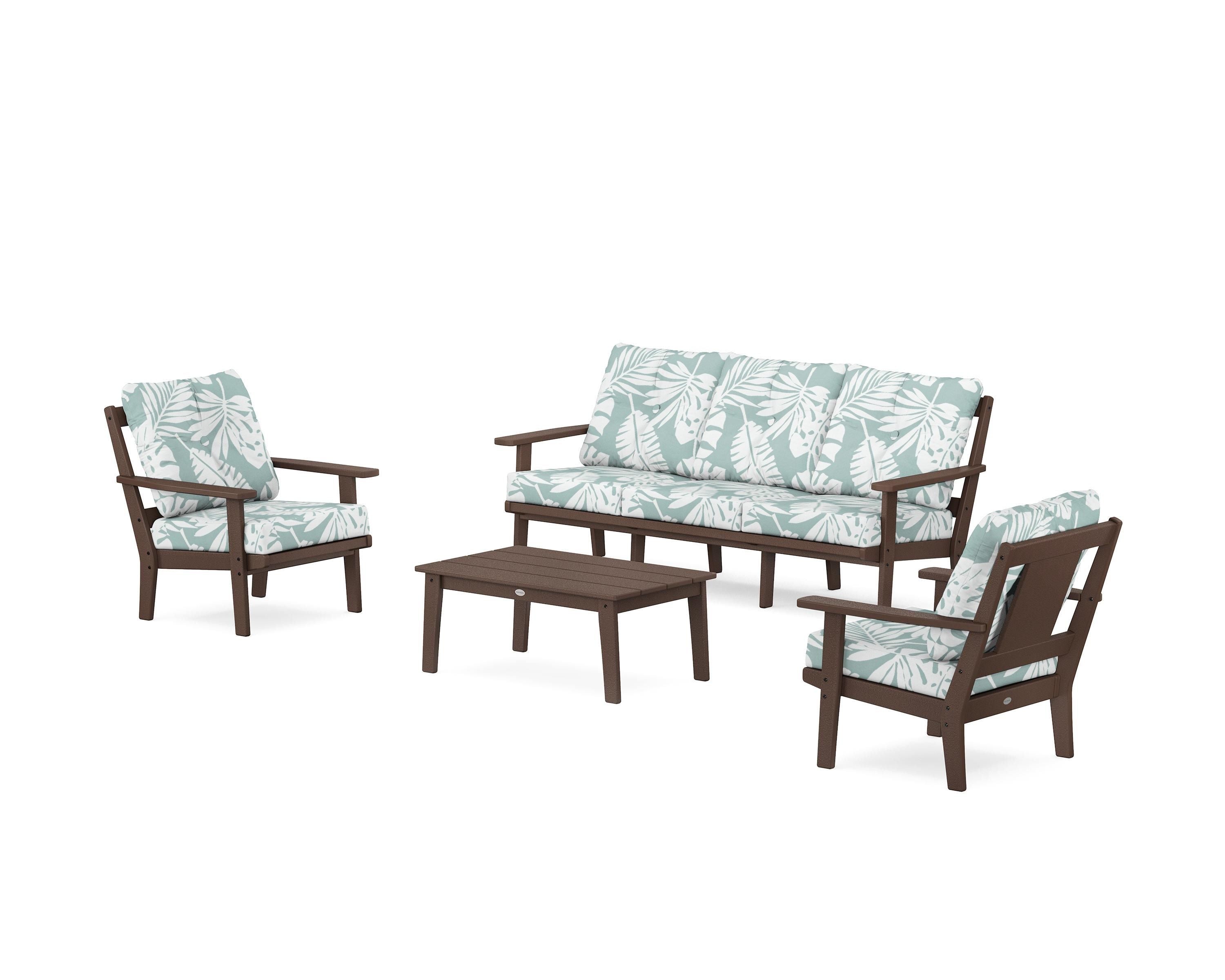 POLYWOOD® Prairie 4-Piece Deep Seating Set with Sofa in Mahogany / Leaf Glacier Spa