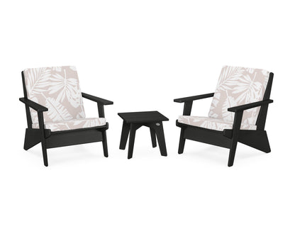 POLYWOOD® Riviera Modern Lounge 3-Piece Set in Black / Leaf Dune Burlap