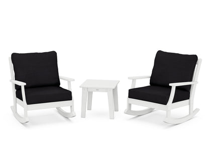POLYWOOD® Braxton 3-Piece Deep Seating Rocker Set in White / Midnight Linen