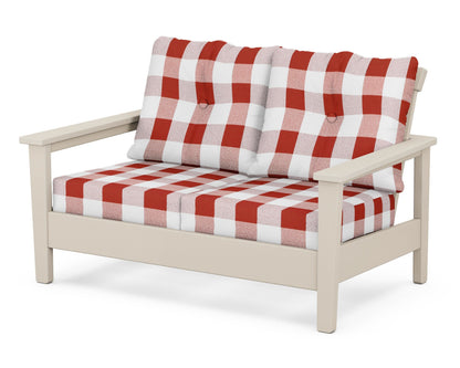 POLYWOOD® Prescott Deep Seating Loveseat in Sand / Buffalo Plaid Crimson