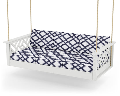 POLYWOOD® Chippendale Daybed Swing in White / Trellis Navy