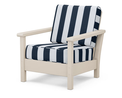 POLYWOOD® Harbour Deep Seating Chair in Sand / Cabana Stripe Marine Indigo