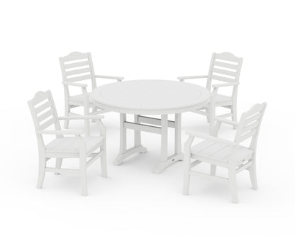 POLYWOOD® Savannah 5-Piece Round Dining Set with Trestle Legs in White