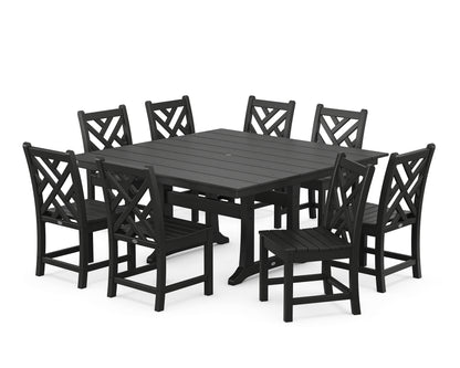 POLYWOOD® Chippendale 9-Piece Farmhouse Trestle Dining Set in Black