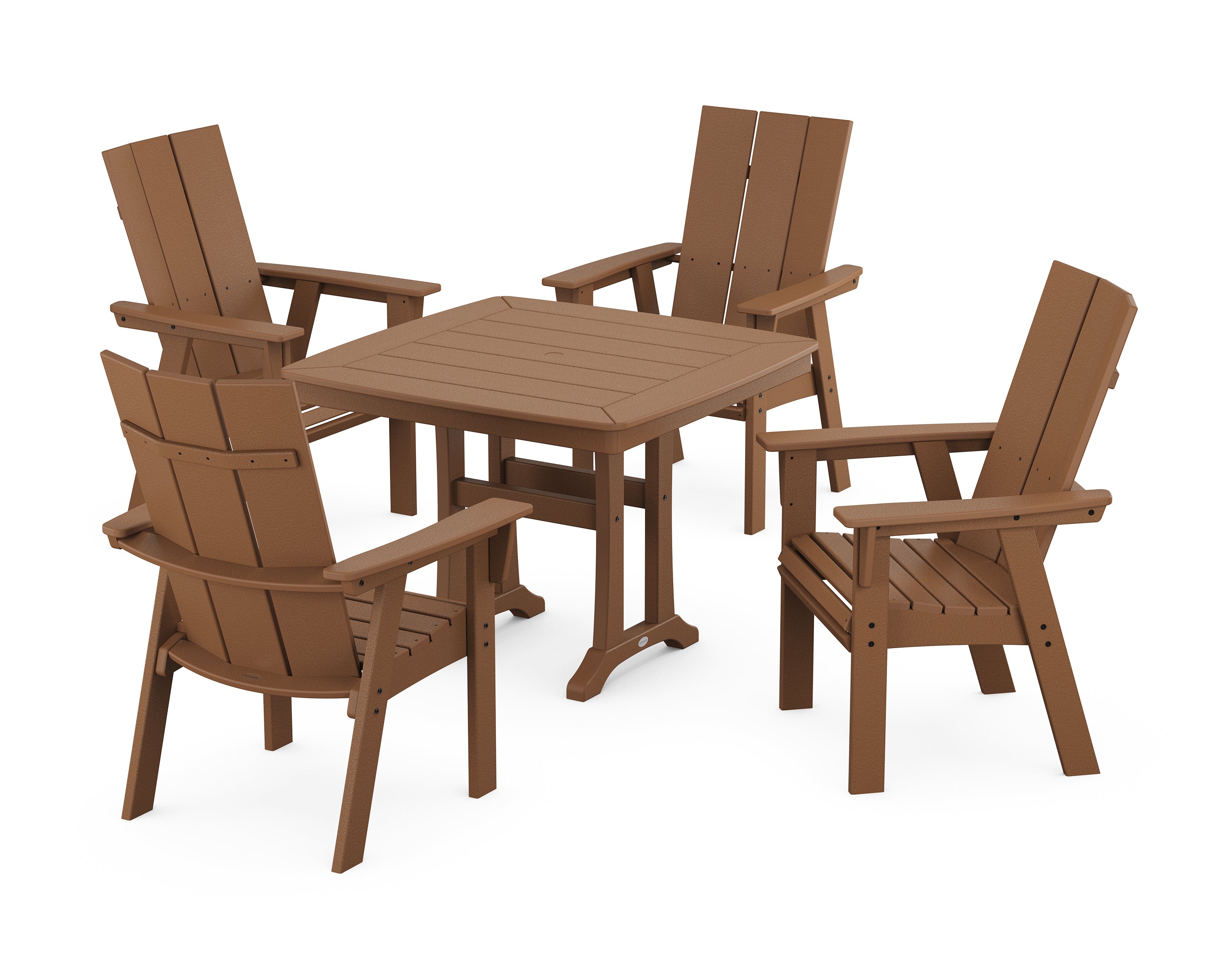 POLYWOOD® Modern Adirondack 5-Piece Dining Set with Trestle Legs in Teak