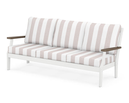 POLYWOOD® Braxton Deep Seating Sofa in White / Kona / Cabana Stripe Dune Burlap