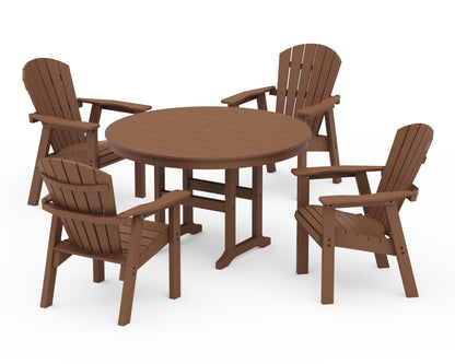 POLYWOOD® Seashell 5-Piece Round Farmhouse Dining Set in Teak
