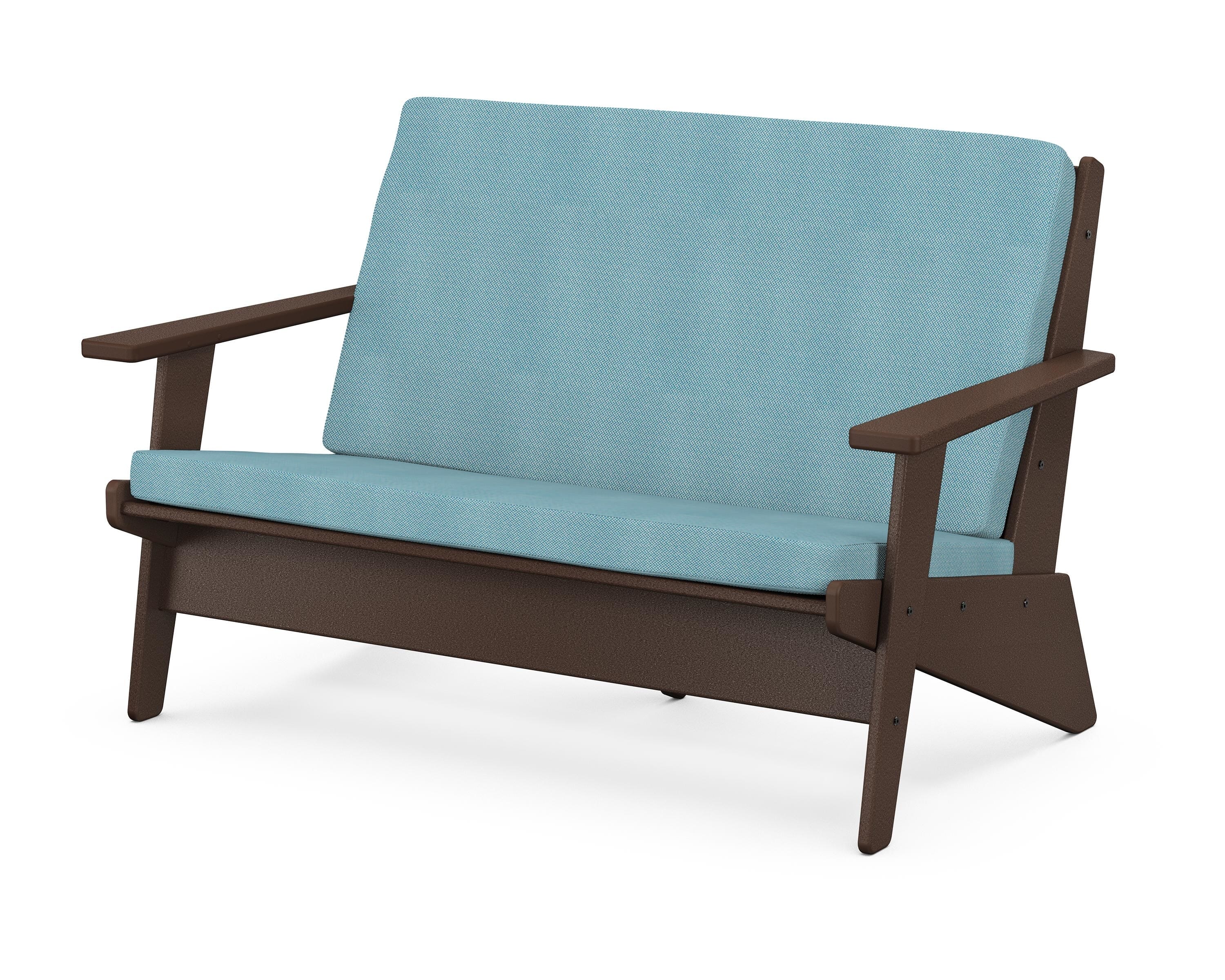 POLYWOOD® Riviera Modern Lounge Loveseat in Mahogany / Lattice Sky Blue