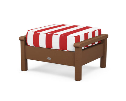 POLYWOOD® Harbour Deep Seating Ottoman in Teak / Cabana Stripe Crimson