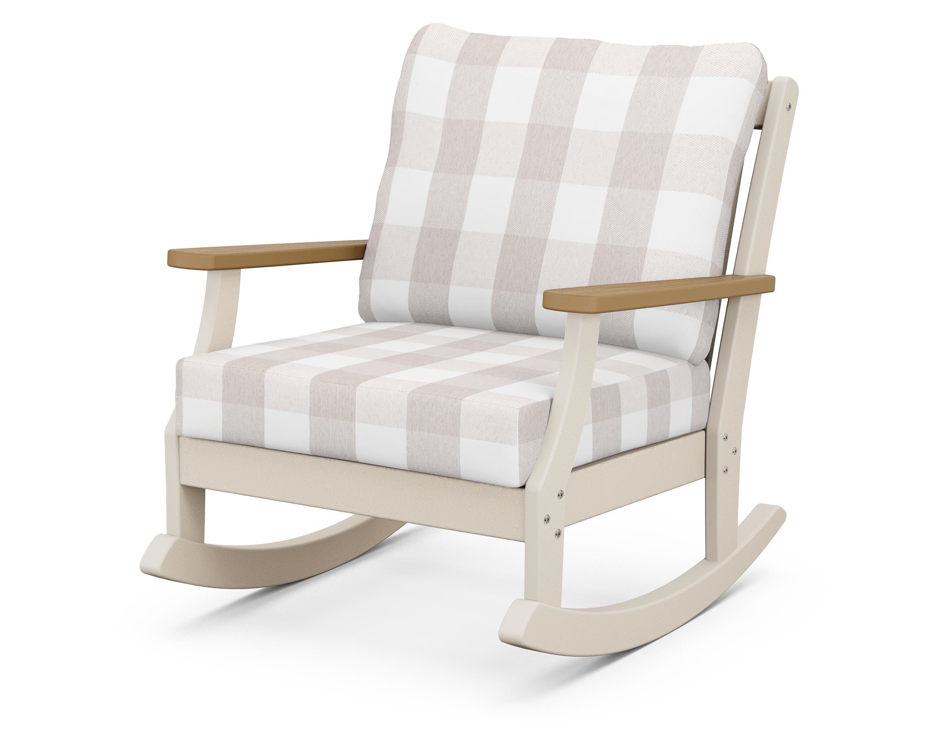 POLYWOOD® Braxton Deep Seating Rocking Chair in Sand / Natural / Buffalo Plaid Dune Burlap