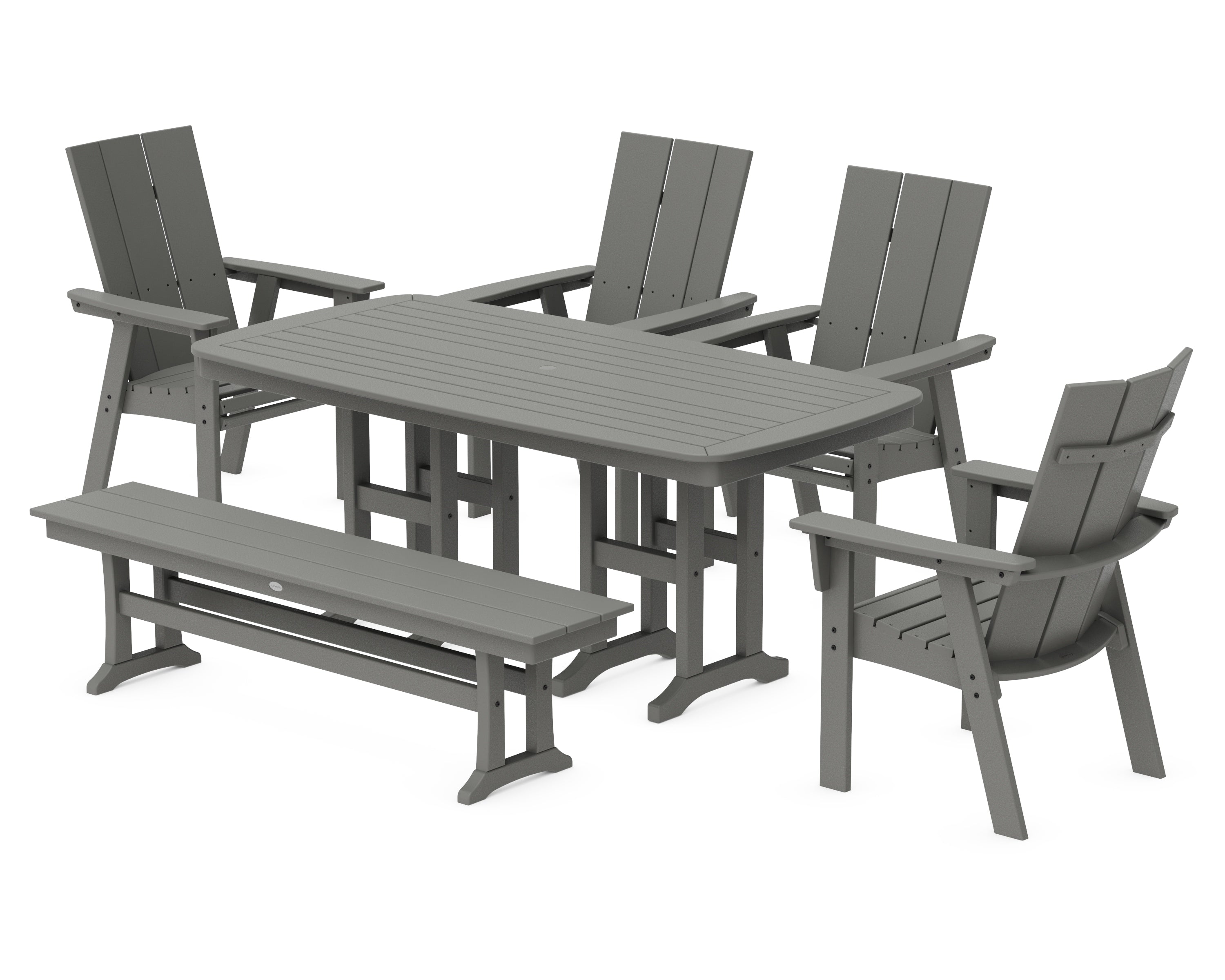 POLYWOOD® Modern Curveback Adirondack 6-Piece Dining Set with Bench in Slate Grey