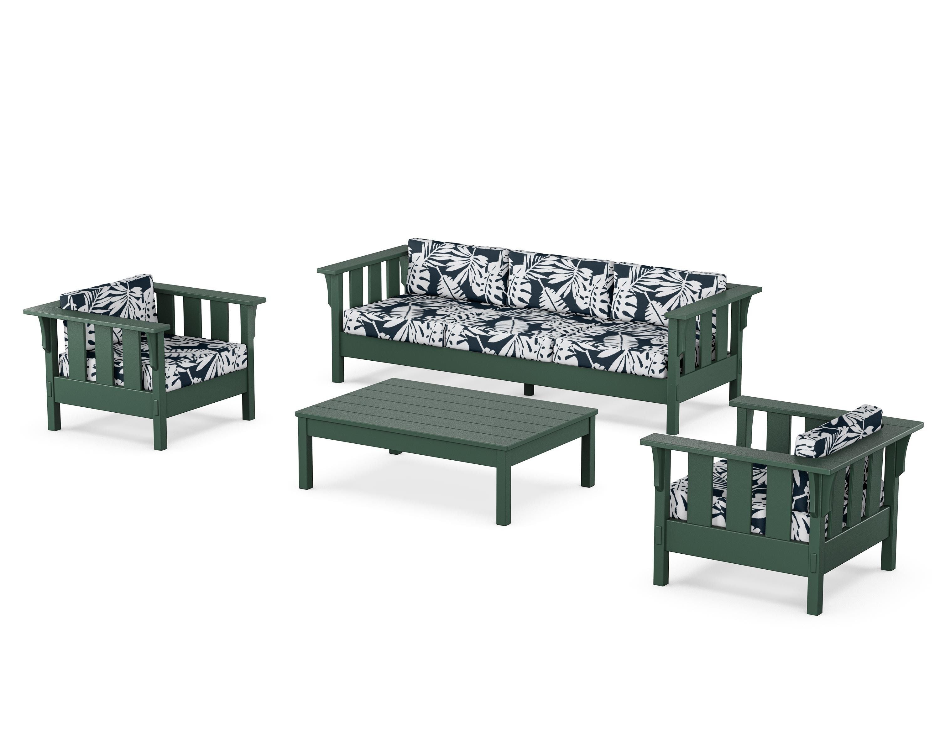 Martha Stewart by POLYWOOD® Acadia 4-Piece Deep Seating Set with Sofa in Green / Leaf Marine Indigo