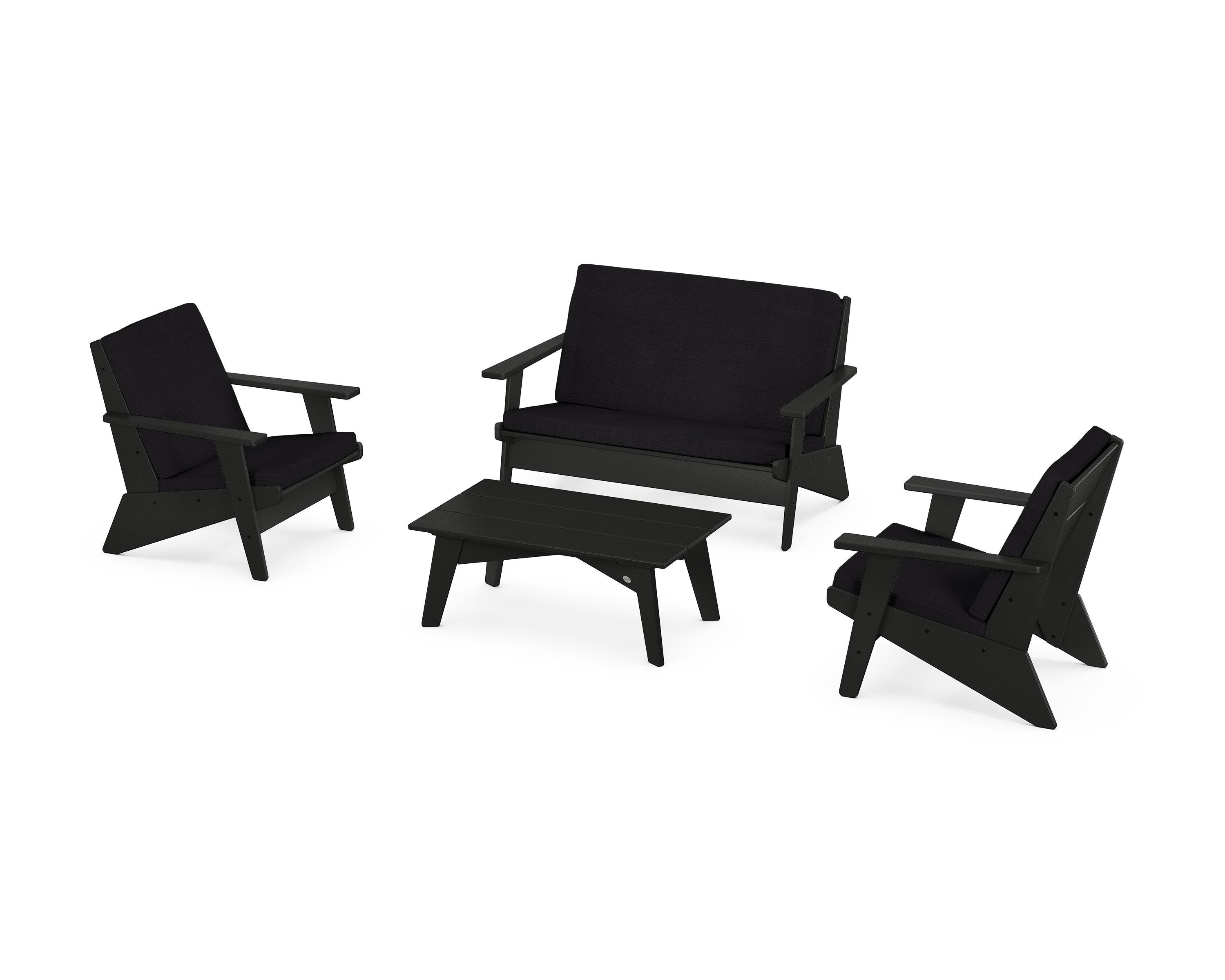 POLYWOOD® Riviera Modern Lounge 4-Piece Set in Black / Midnight Linen