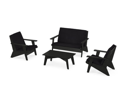 POLYWOOD® Riviera Modern Lounge 4-Piece Set in Black / Midnight Linen