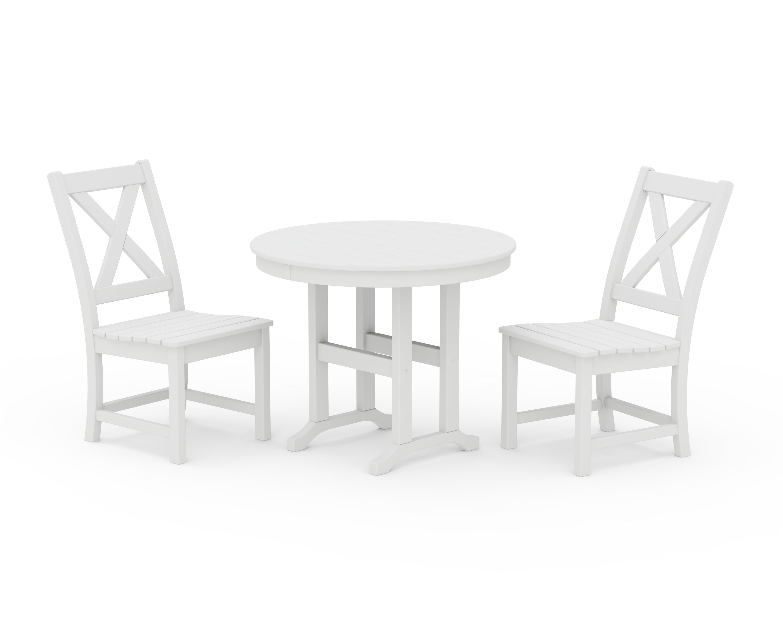 POLYWOOD® Braxton Side Chair 3-Piece Round Dining Set in White