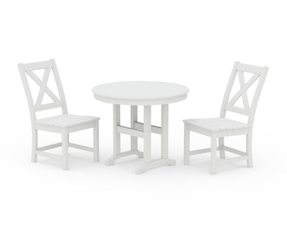 POLYWOOD® Braxton Side Chair 3-Piece Round Dining Set in White