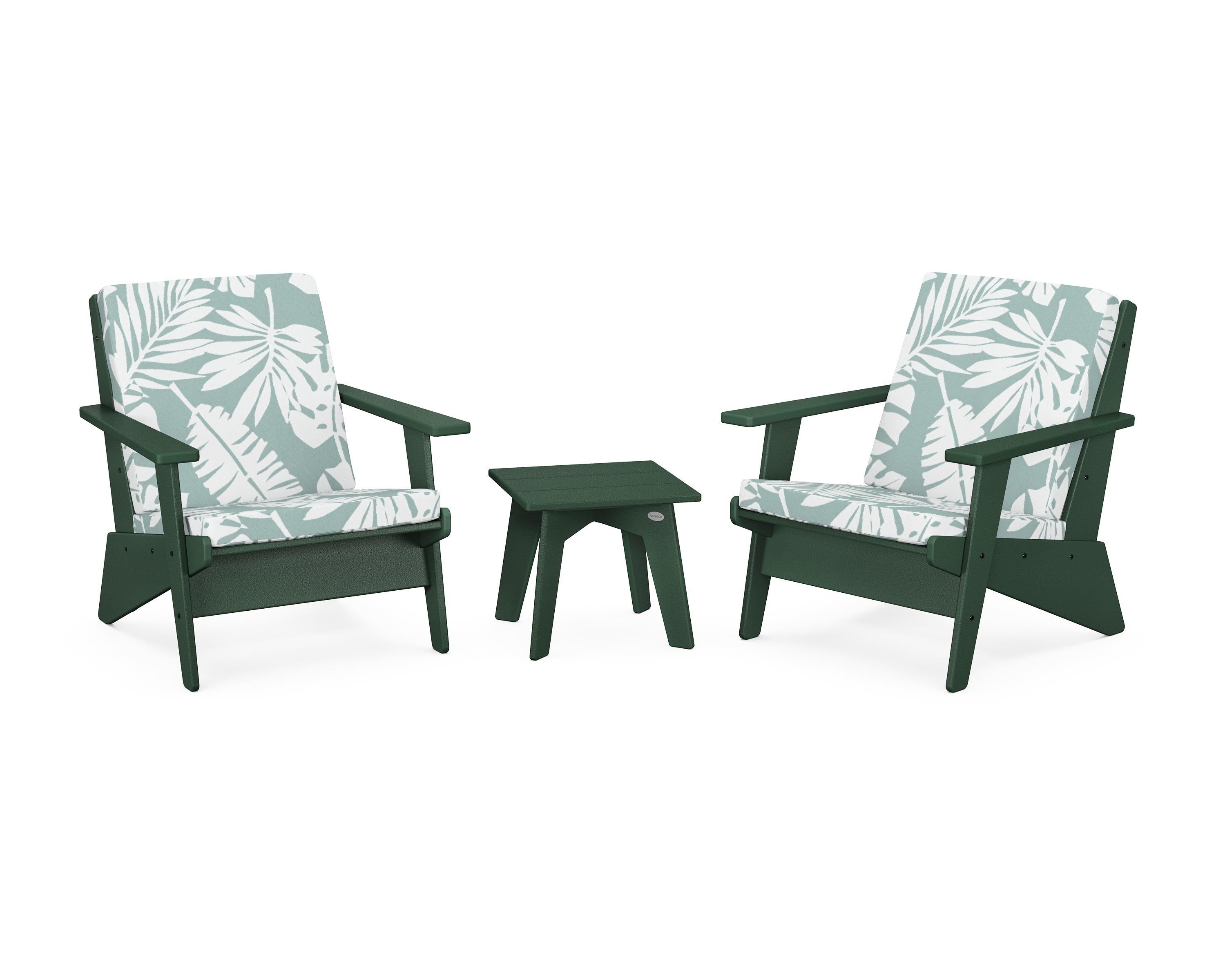 POLYWOOD® Riviera Modern Lounge 3-Piece Set in Green / Leaf Glacier Spa