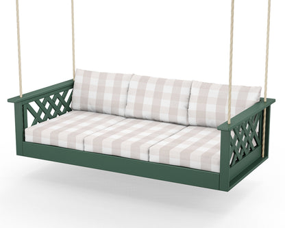 Country Living Wovendale Daybed Swing in Green / Buffalo Plaid Dune Burlap
