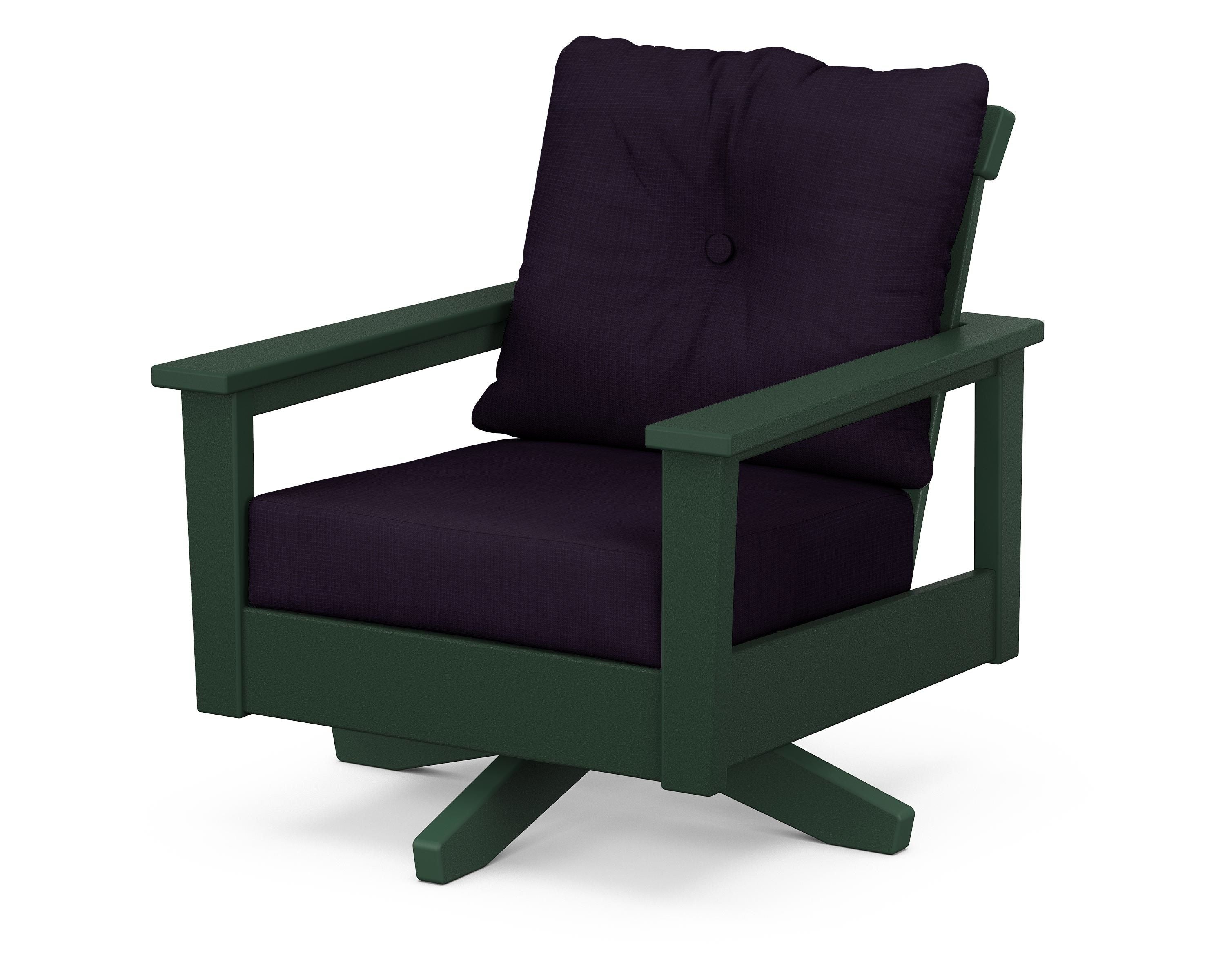 POLYWOOD® Prescott Deep Seating Swivel Chair in Green / Navy Linen