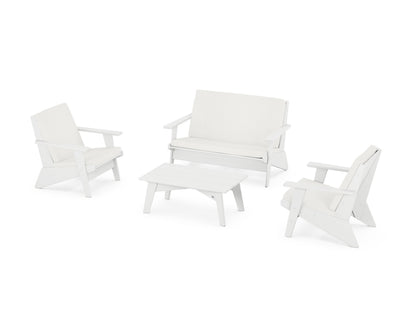 POLYWOOD® Riviera Modern Lounge 4-Piece Set in White / Natural Linen