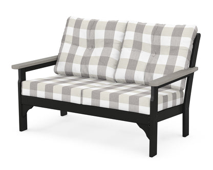 POLYWOOD® Vineyard Deep Seating Loveseat in Black / Driftwood / Buffalo Plaid Grey Mist