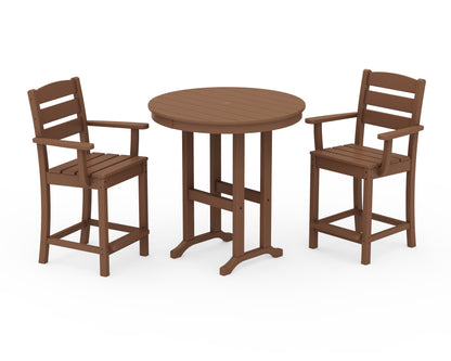 POLYWOOD® Lakeside 3-Piece Round Farmhouse Arm Chair Counter  Set in Teak