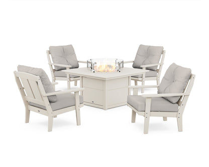 POLYWOOD® Mission 5-Piece Deep Seating Set with Fire Pit Table in Sand / Cast Ash