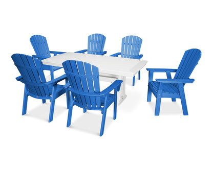 POLYWOOD® Nautical Curveback Adirondack 7-Piece Dining Set with Trestle Legs in Pacific Blue / White