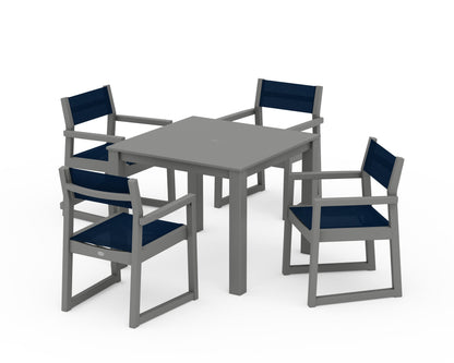 POLYWOOD® EDGE Sling Arm Chair 5-Piece Parsons Dining Set in Slate Grey / Navy Blue Sling