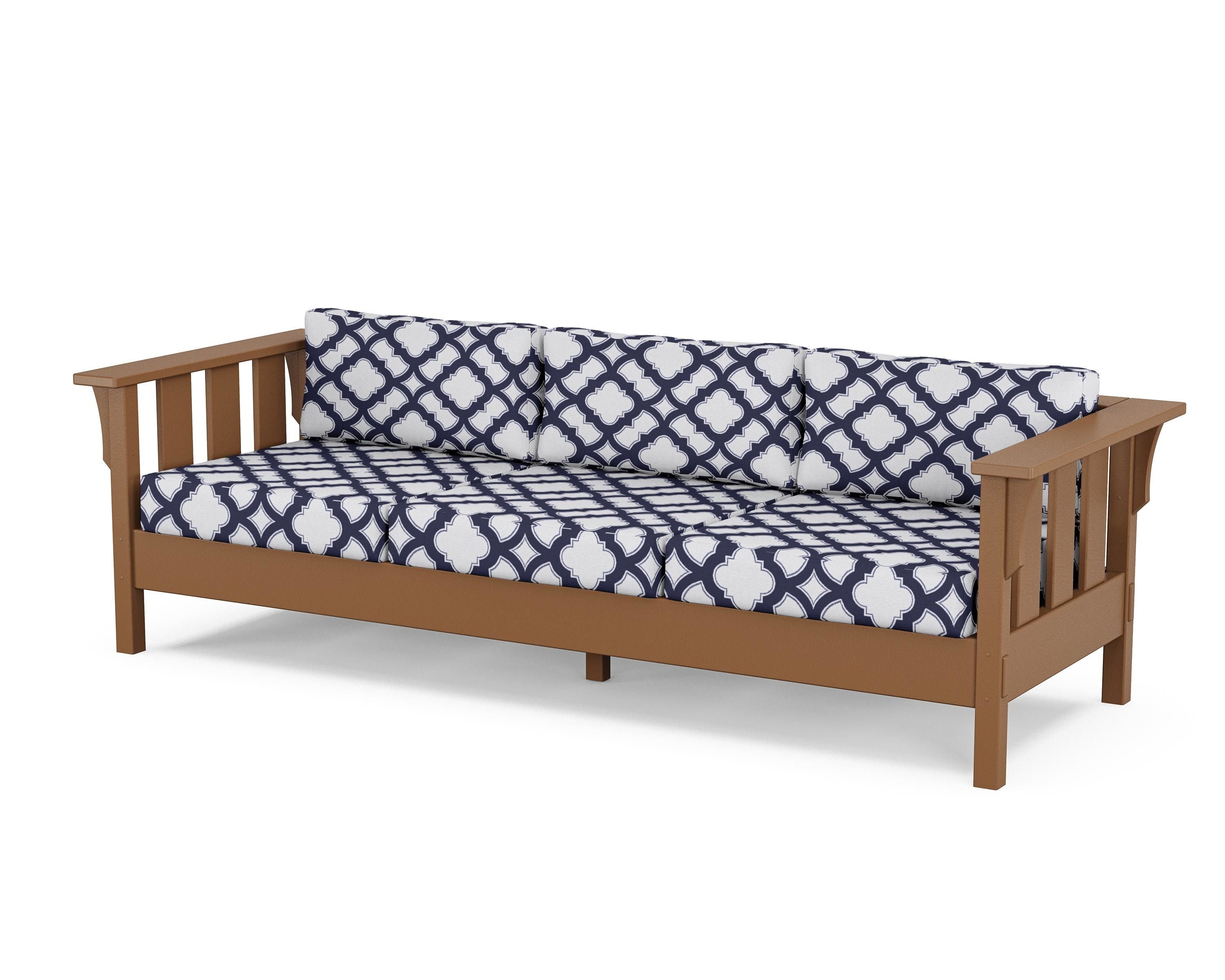Martha Stewart by POLYWOOD® Acadia Deep Seating Sofa in Teak / Trellis Navy