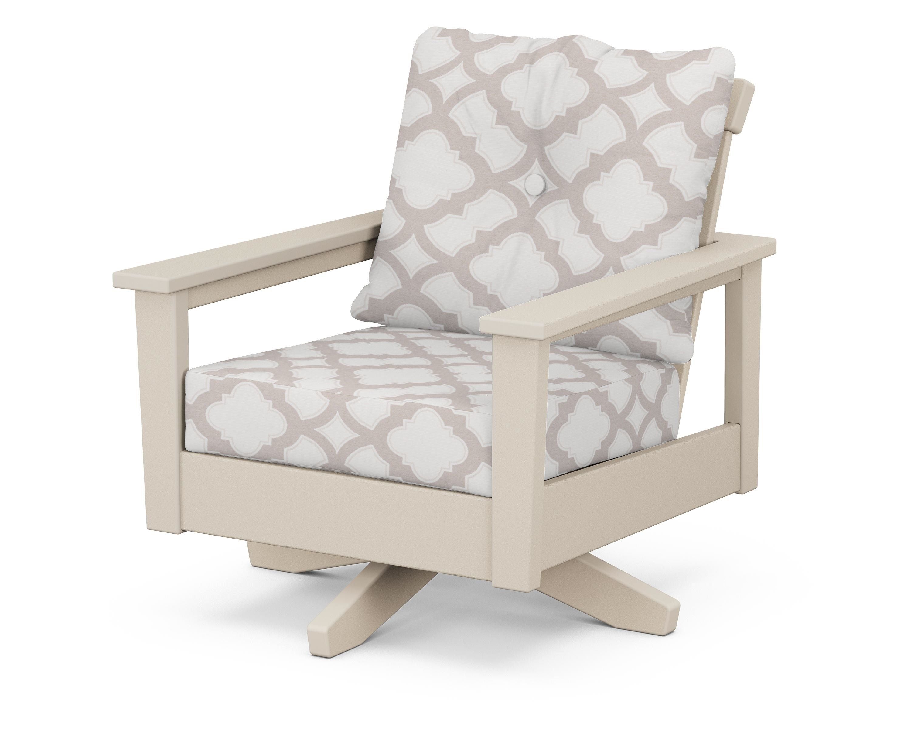POLYWOOD® Prescott Deep Seating Swivel Chair in Sand / Trellis Dune Burlap
