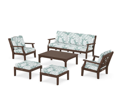 Martha Stewart by POLYWOOD® Chinoiserie 6-Piece Lounge Sofa Set in Mahogany / Leaf Glacier Spa