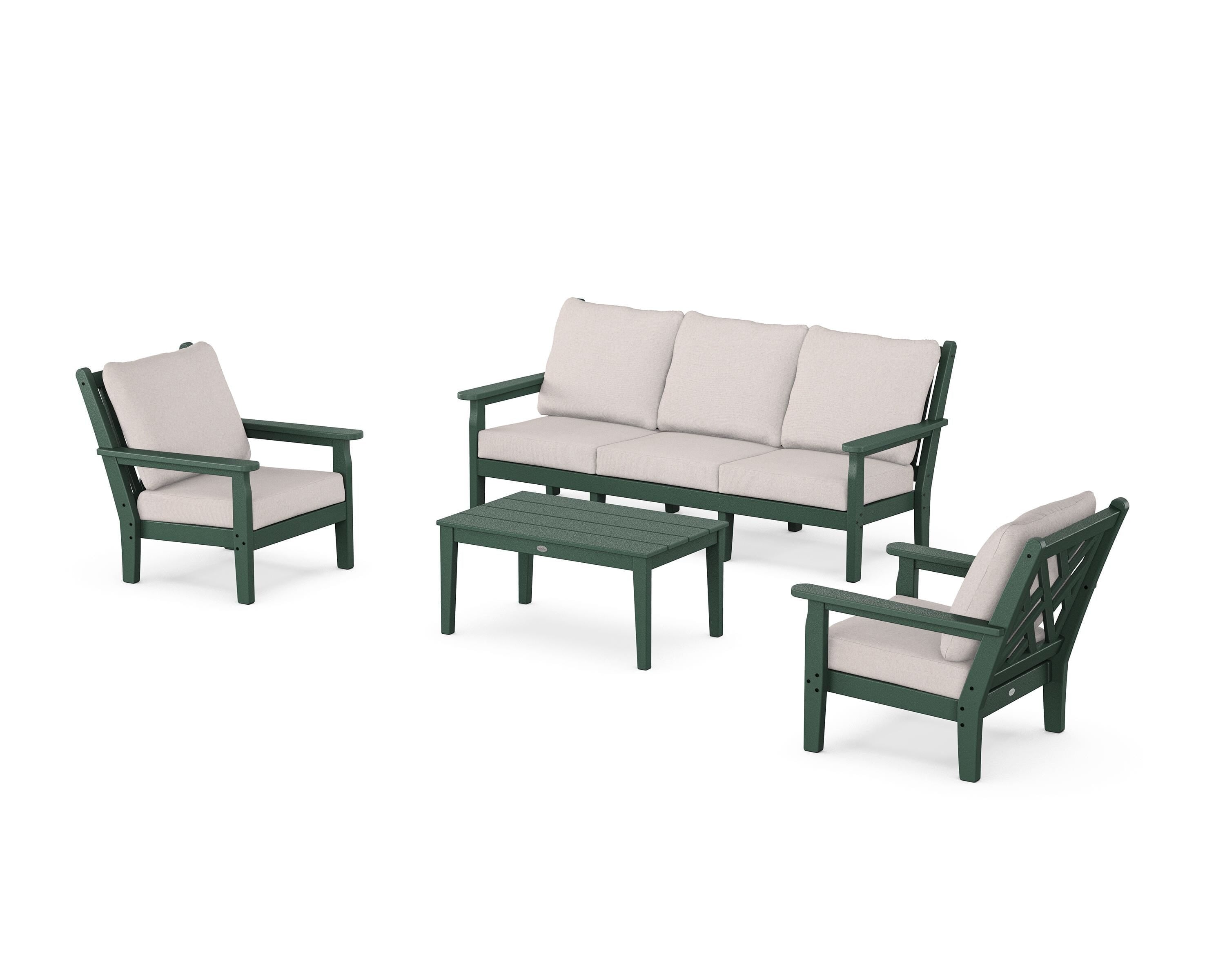 POLYWOOD® Chippendale 4-Piece Deep Seating Set with Sofa in Green / Dune Burlap