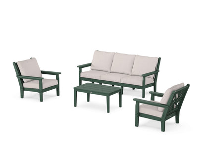 POLYWOOD® Chippendale 4-Piece Deep Seating Set with Sofa in Green / Dune Burlap