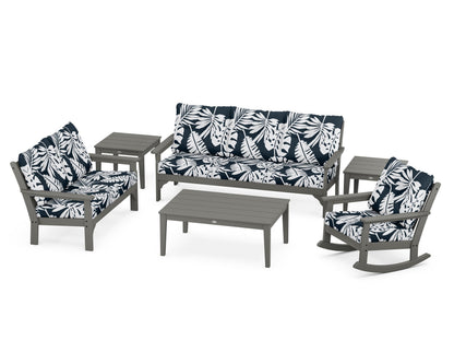 POLYWOOD® Vineyard 6-Piece Deep Seating Set in Slate Grey / Leaf Marine Indigo